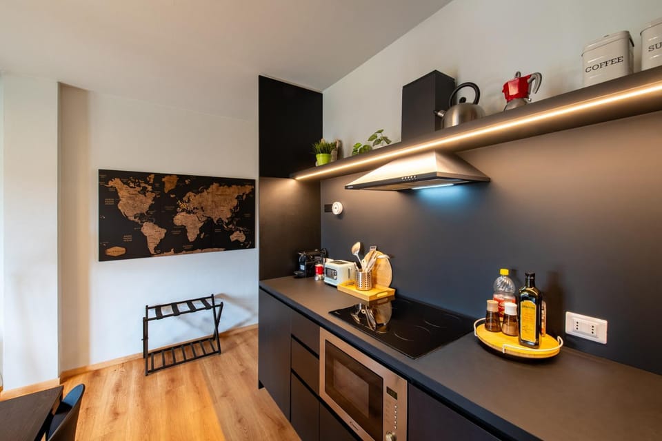 Kitchen or kitchenette, stove