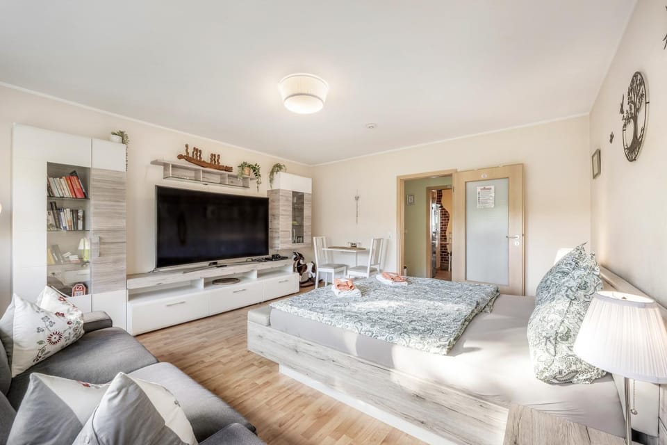 Communal lounge/ TV room, Bed, TV and multimedia, Living room, Photo of the whole room, Seating area, Evening entertainment, Bedroom