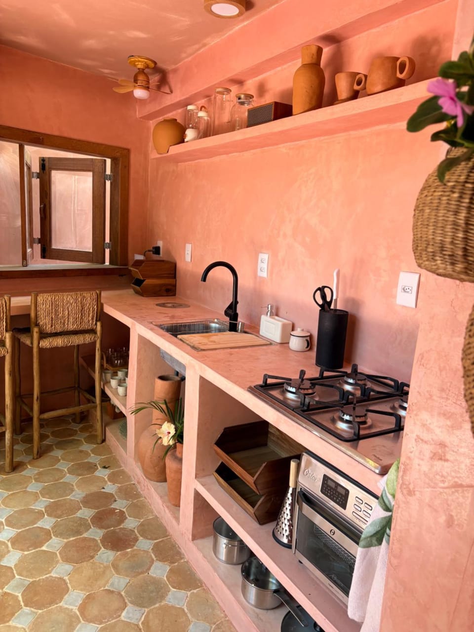 Kitchen or kitchenette, stove