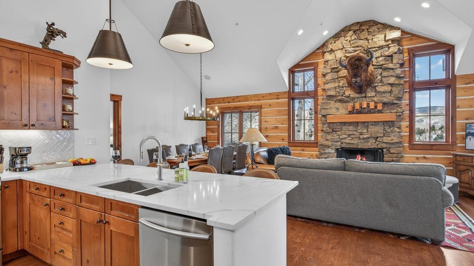 dishwasher, fireplace, furniture, storage, kitchen