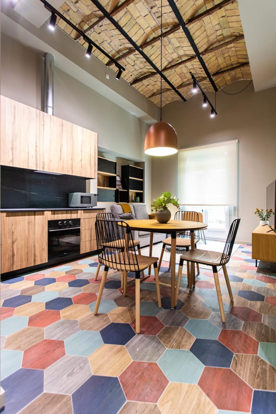 Kitchen or kitchenette, Living room, Seating area, Dining area, dishwasher, oven, stove