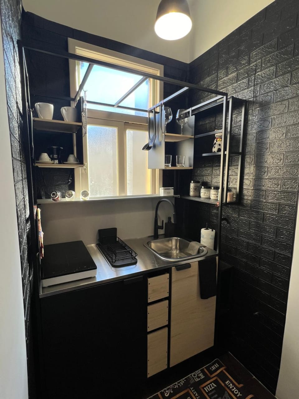 Kitchen or kitchenette, stove