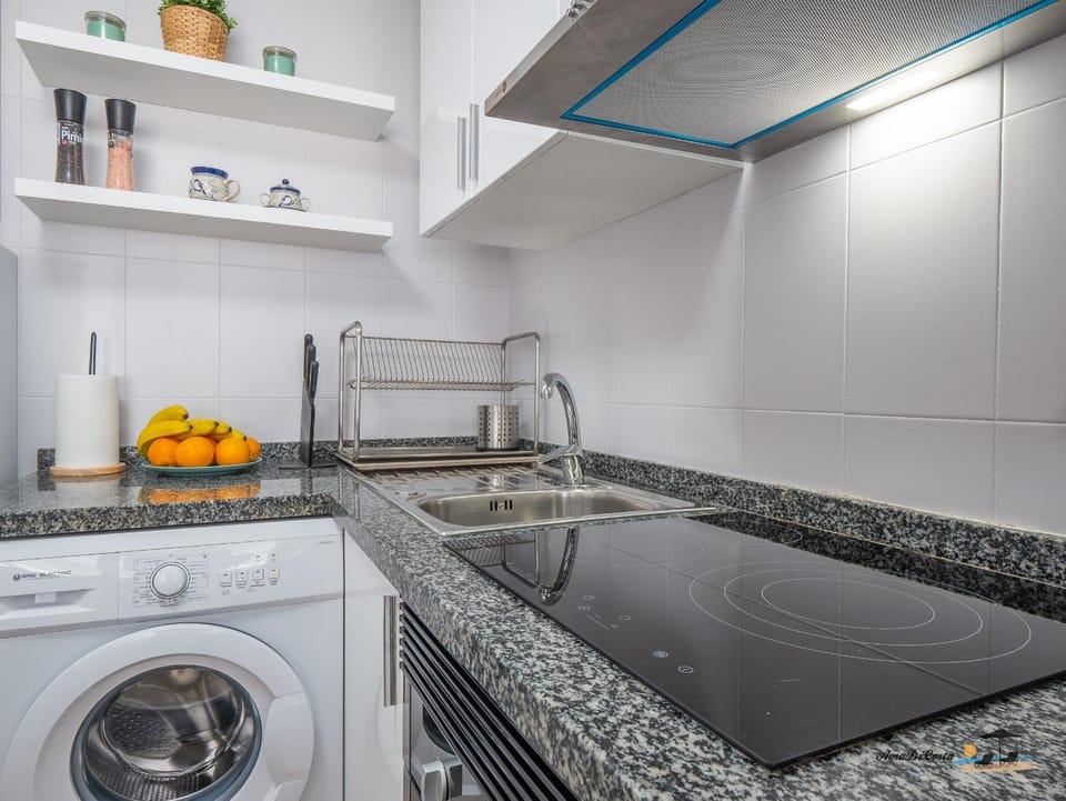 Kitchen or kitchenette, stove