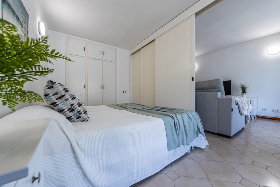 Bed, wardrobe