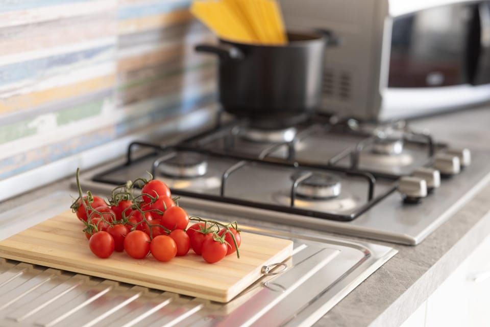 Kitchen or kitchenette, stove