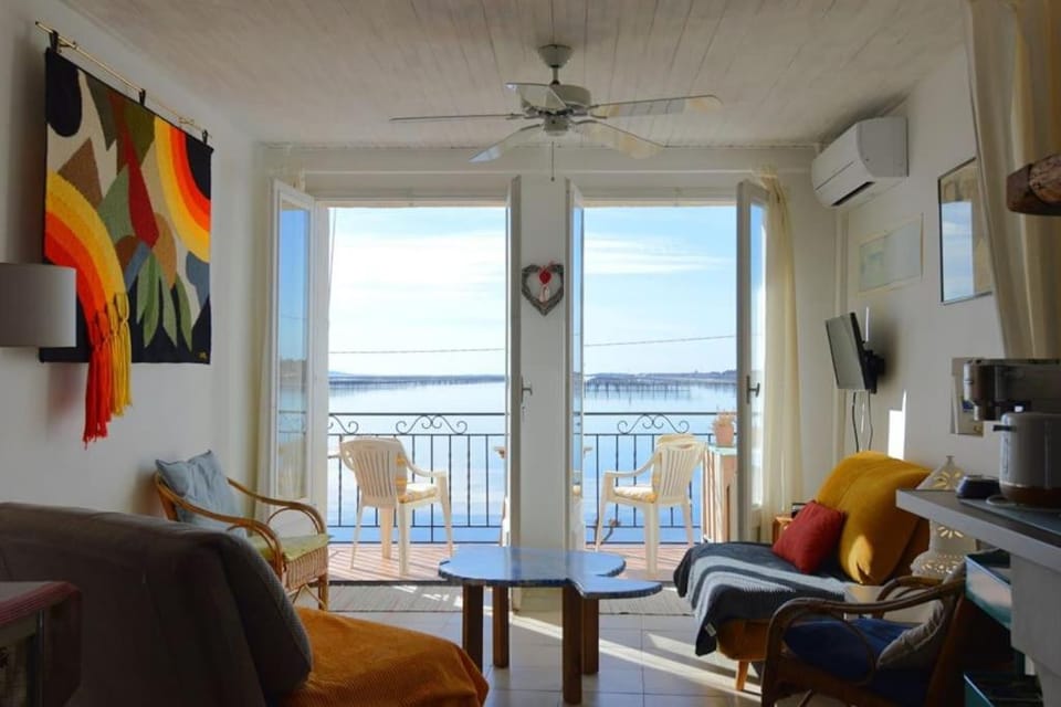 Natural landscape, View (from property/room), Balcony/Terrace, Living room, Sea view, fireplace, air conditioner
