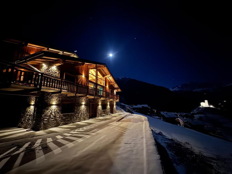 Property building, Night, Winter, Mountain view