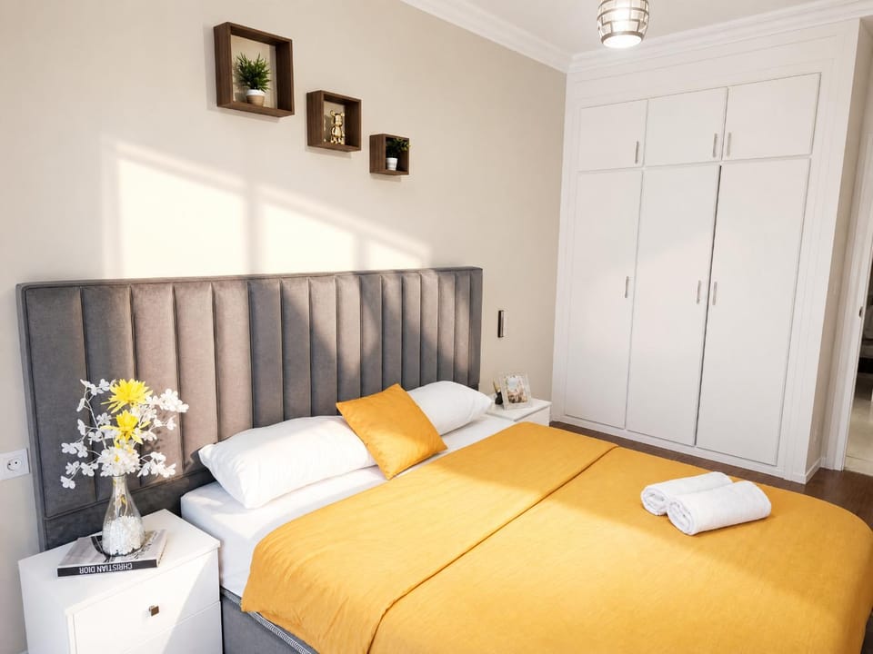 Bed, Photo of the whole room, Bedroom, towels, wardrobe