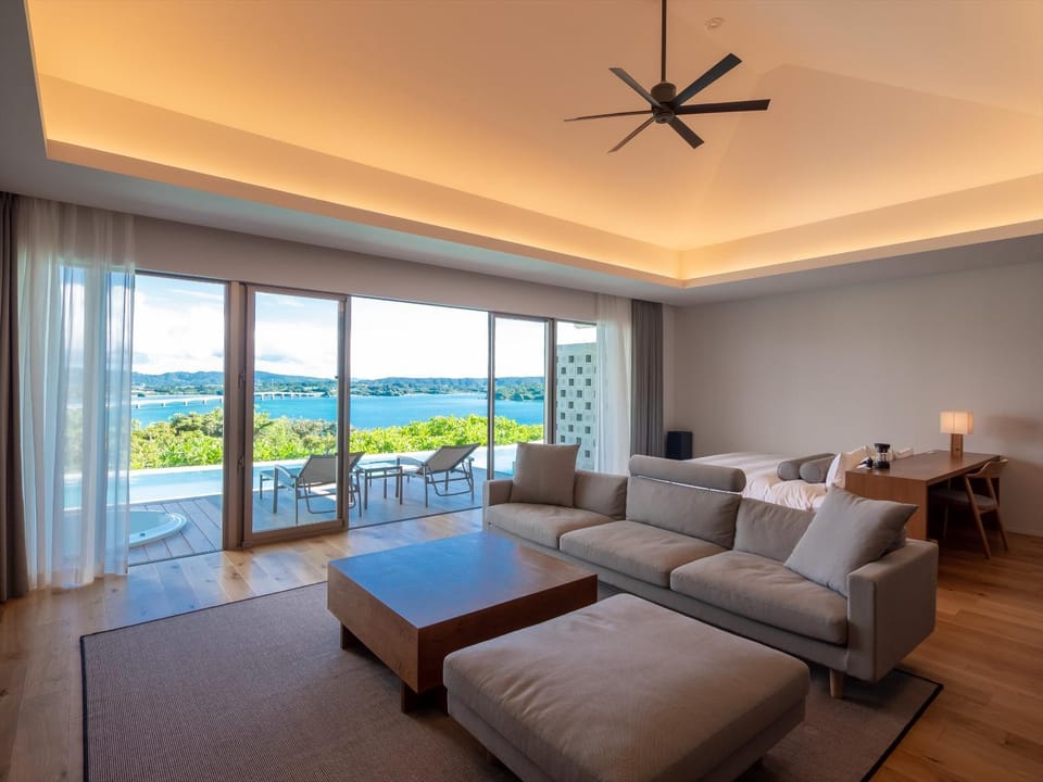 Bed, Living room, Sea view