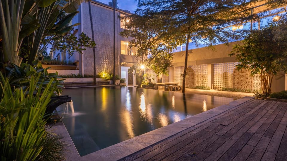 Property building, Day, Night, Natural landscape, Garden, Garden view, Pool view, Swimming pool