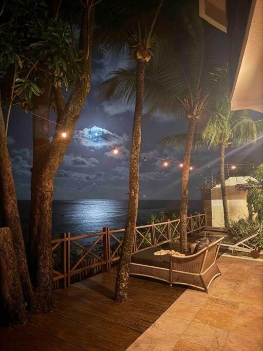 Patio, Night, Natural landscape, Sea view