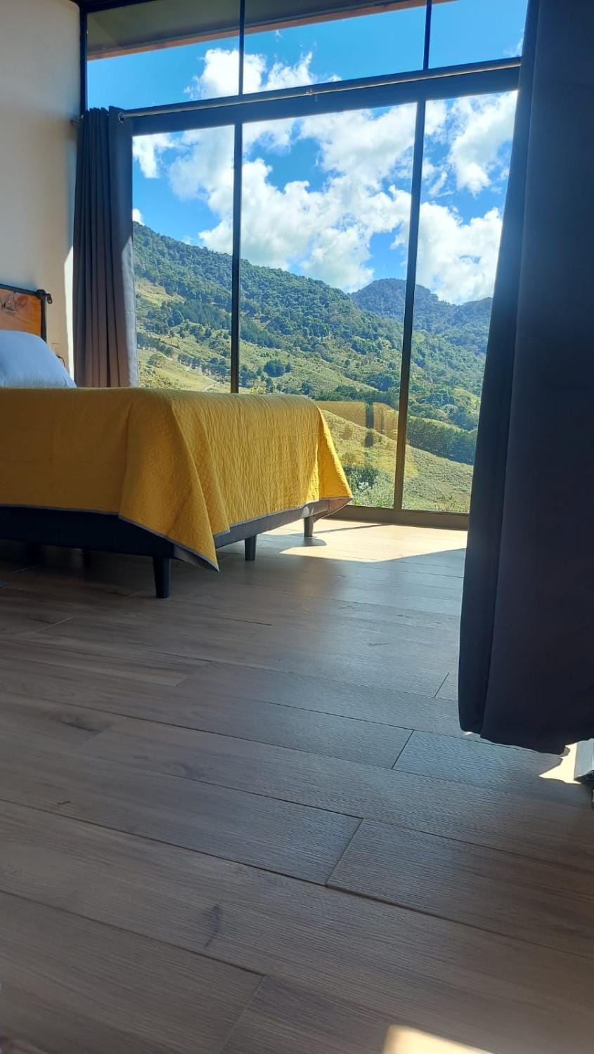 Bed, Natural landscape, Photo of the whole room, Bedroom, Mountain view