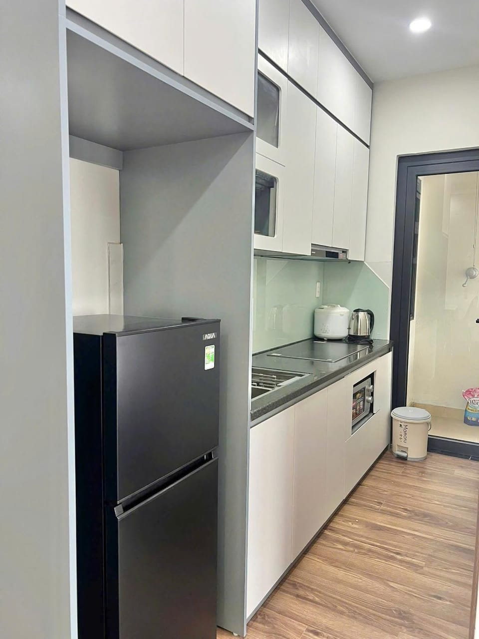 Kitchen or kitchenette, stove