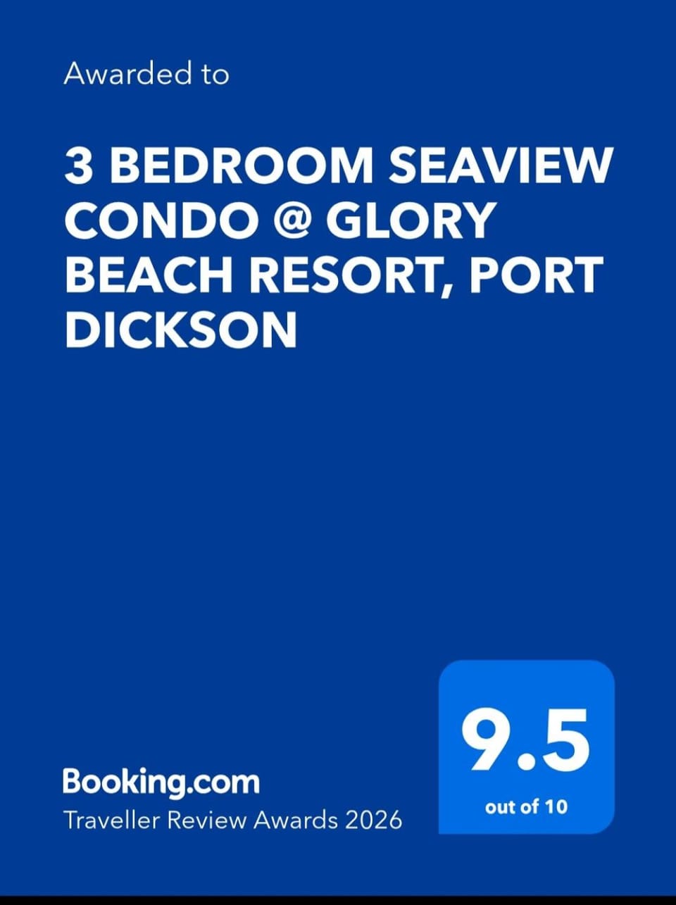3 BEDROOM SEAVIEW CONDO @ GLORY BEACH RESORT, PORT DICKSON Apartment hotel in Port Dickson