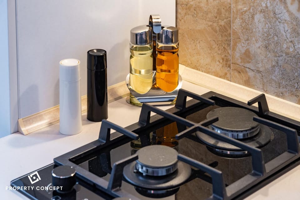 Kitchen or kitchenette, stove