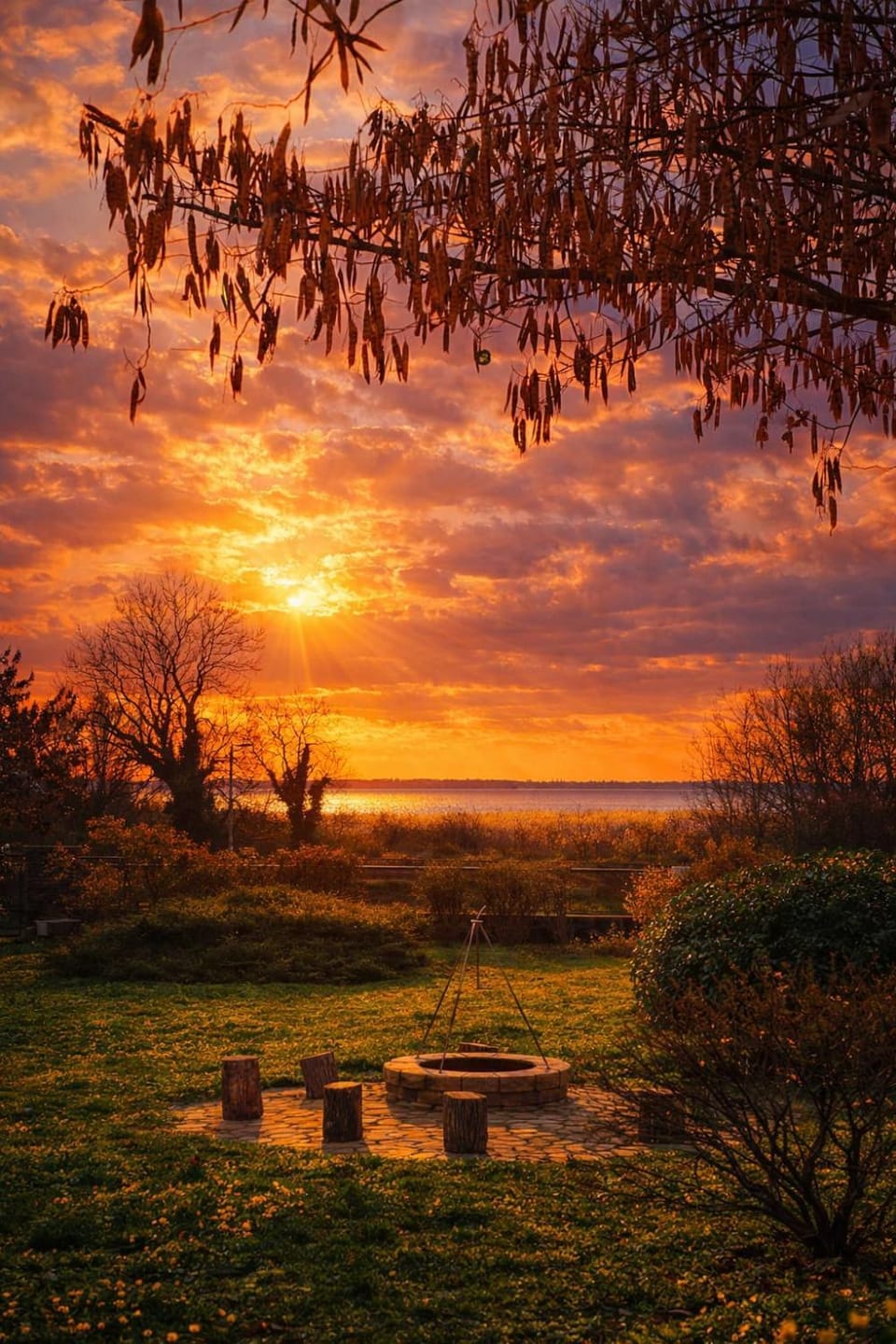Night, Garden, Garden view, Lake view, Sunrise