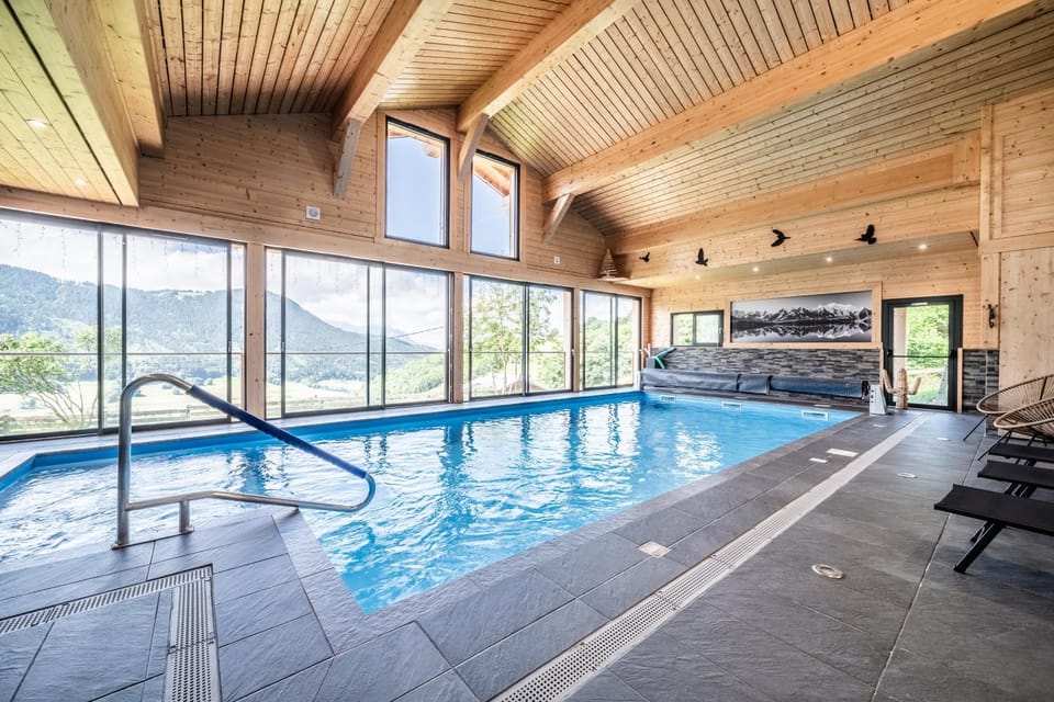 Property building, Living room, Swimming pool