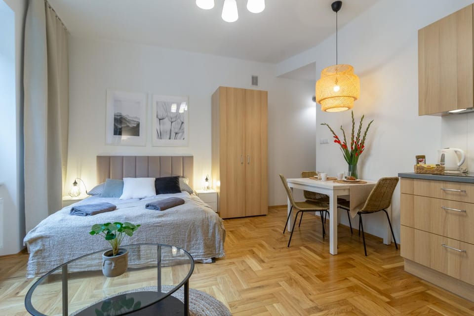 Bed, wardrobe