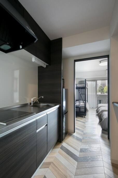 Kitchen or kitchenette, stove