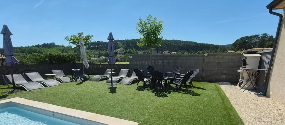 Natural landscape, Garden, Garden view, Pool view, Swimming pool, sunbed