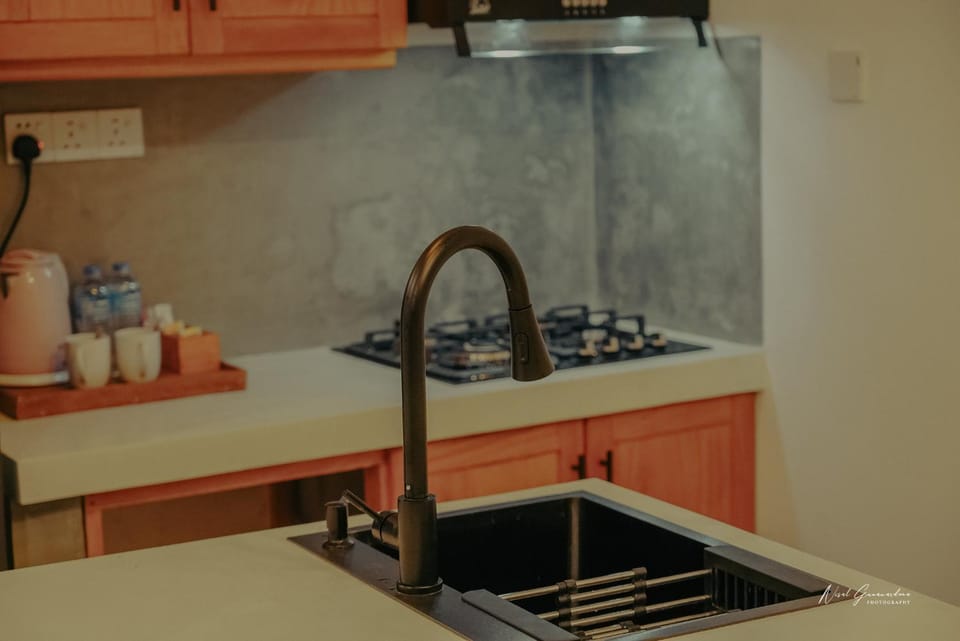 Kitchen or kitchenette, stove