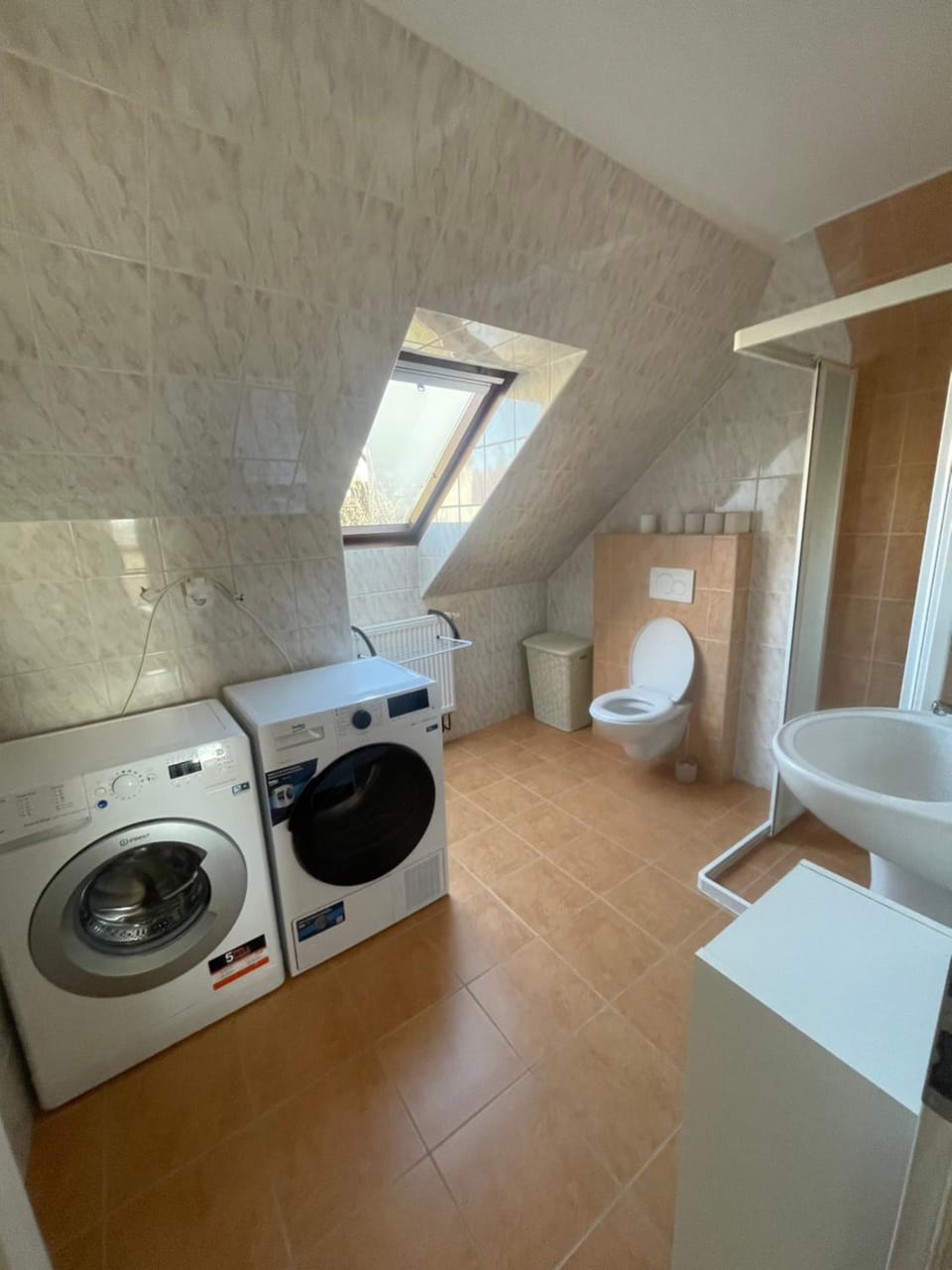 Bathroom, washing machine, dryer