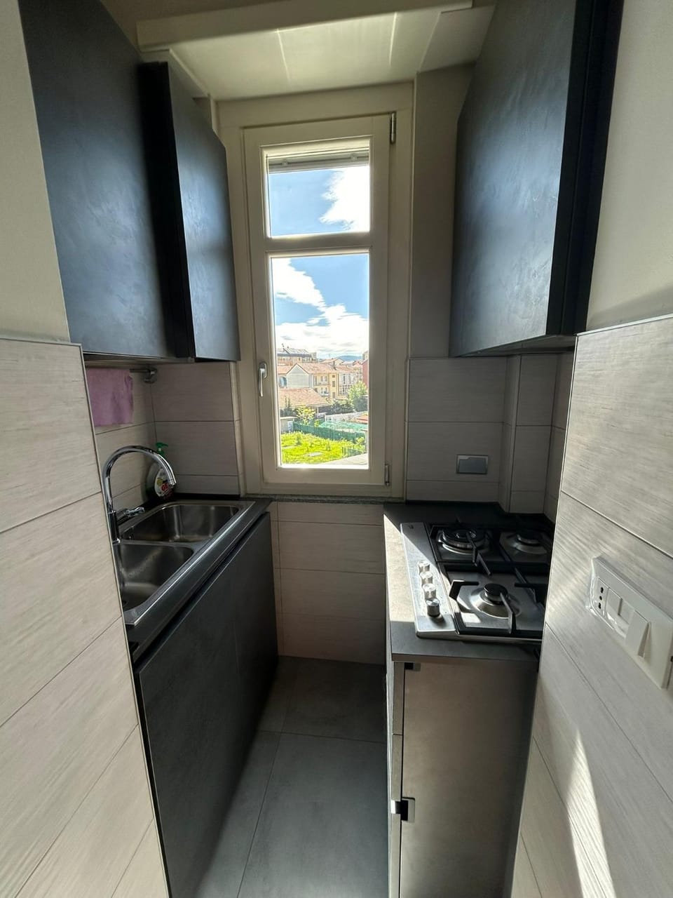 Kitchen or kitchenette, stove