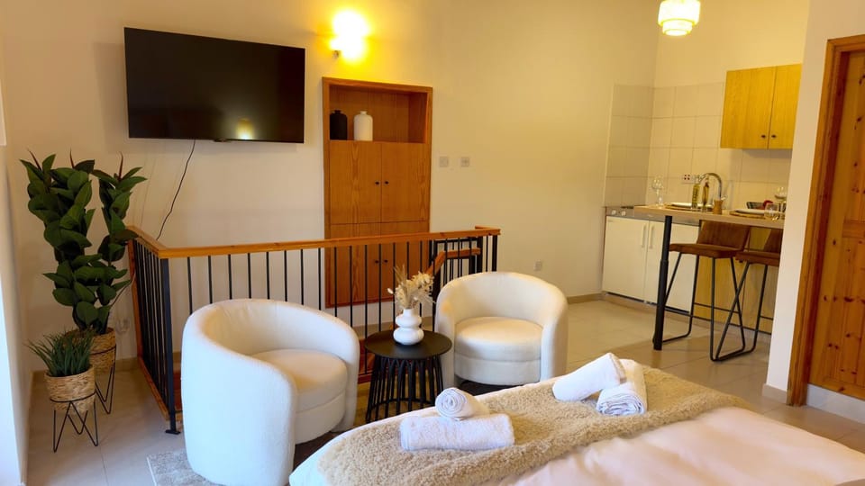 Kitchen or kitchenette, Living room, Seating area, Dining area
