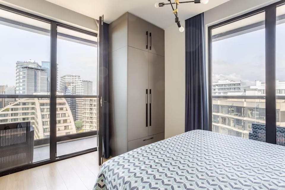 Bed, wardrobe