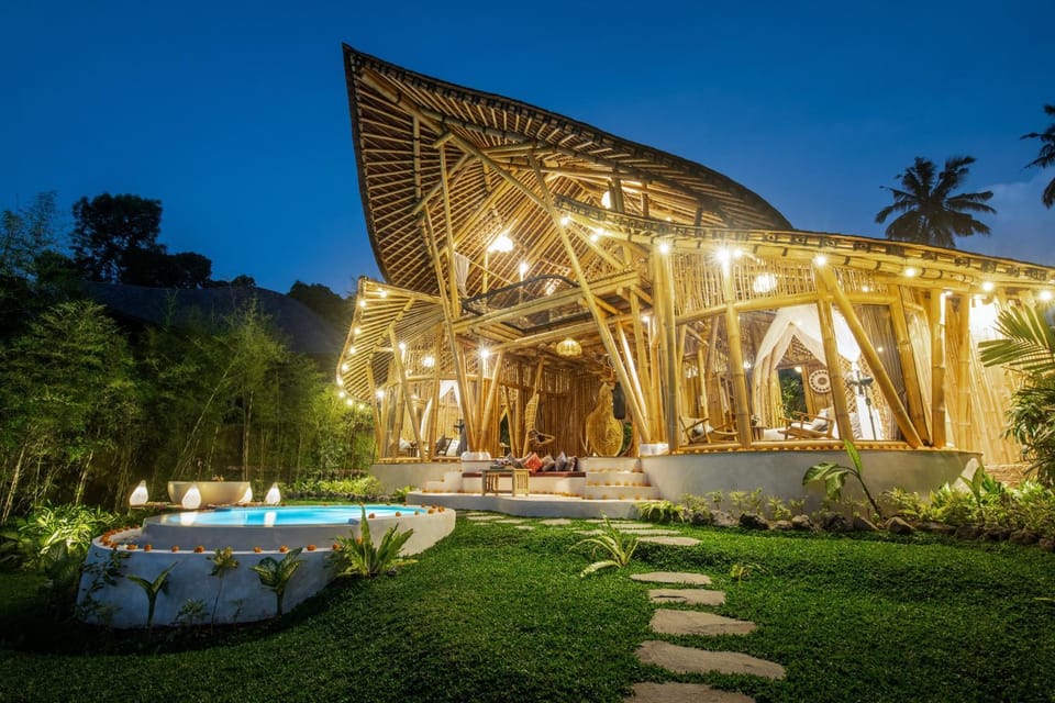 Property building, Patio, Night, Pool view, Swimming pool
