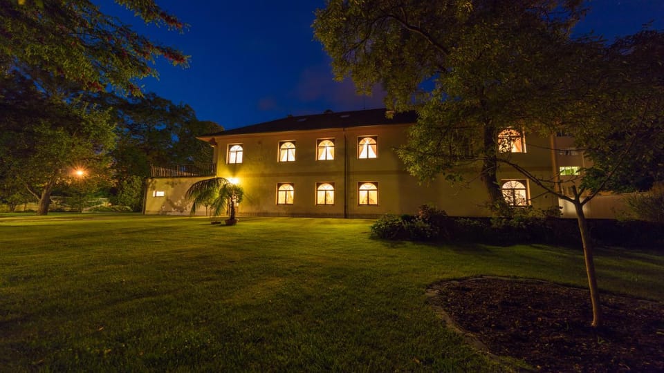 Property building, Night, Garden, Garden view