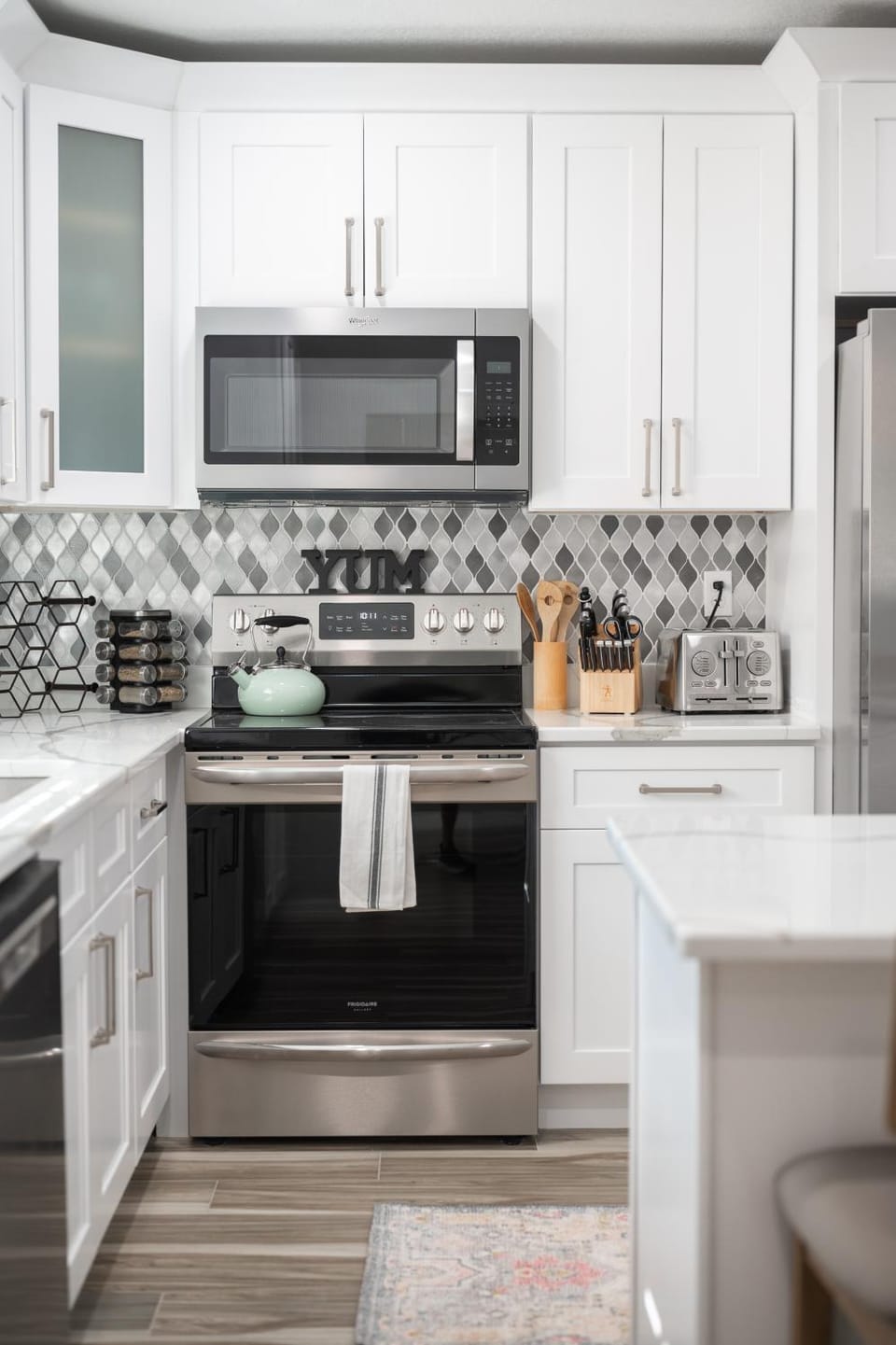 Kitchen or kitchenette, oven, stove, toaster