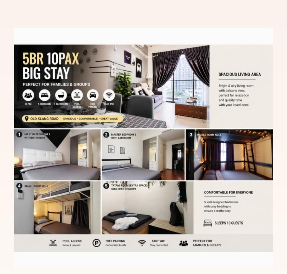 10 Pax Family Suite Old Klang Road Near Mid Valley Megamall Kuala Lumpur Spacious 121sqm City View Apartment in Petaling Jaya