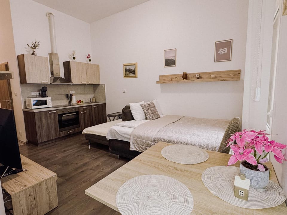 TV and multimedia, Coffee/tea facilities, Kitchen or kitchenette, Photo of the whole room, Seating area, Bedroom, pet friendly