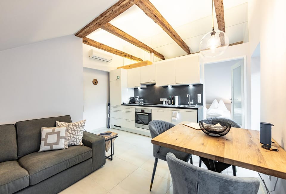 Coffee/tea facilities, Kitchen or kitchenette, Living room, Seating area, Dining area, minibar, stove