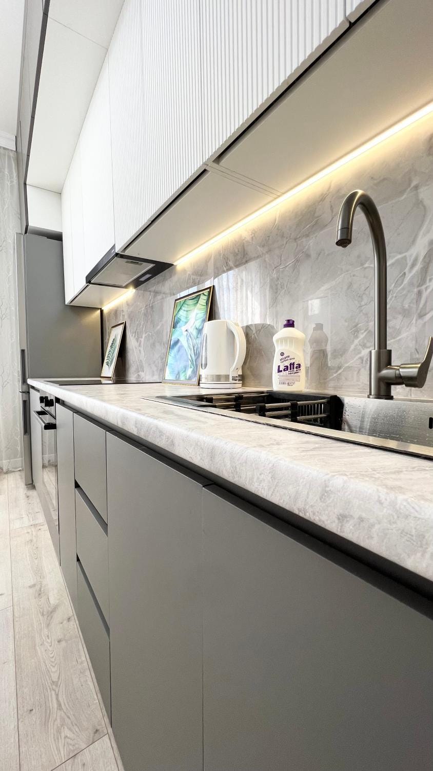 Kitchen or kitchenette, stove