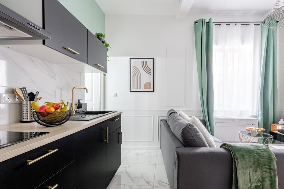 Living room, kitchen