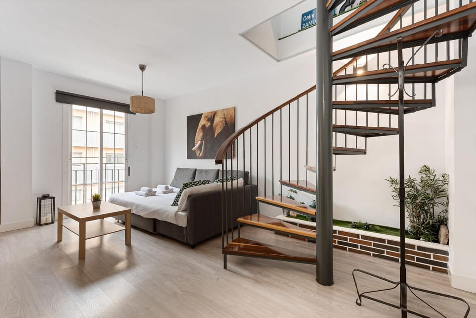Bed, Living room, Seating area