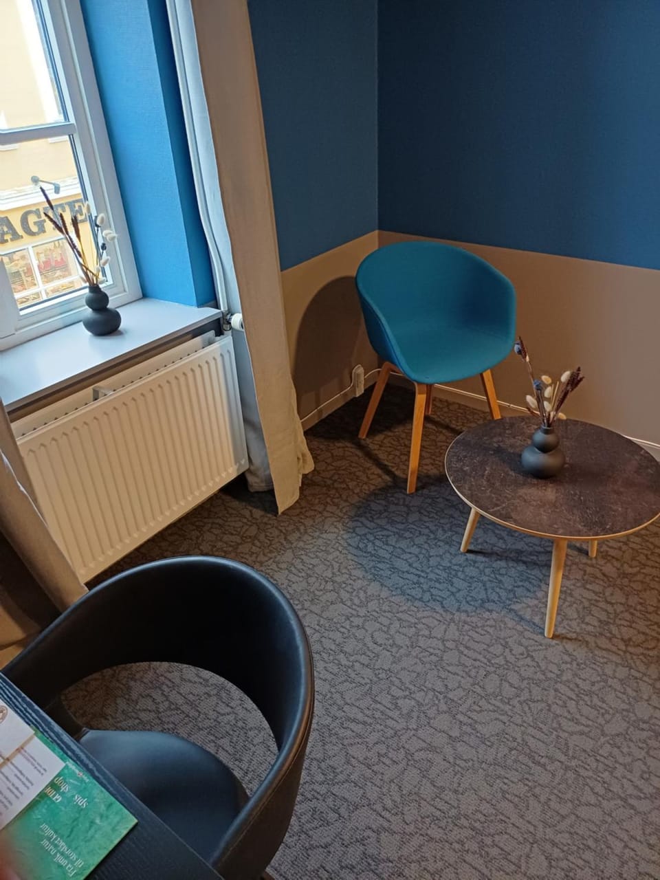 Blue Double Room 6 on pedestrian street Saeby Hotel in Denmark