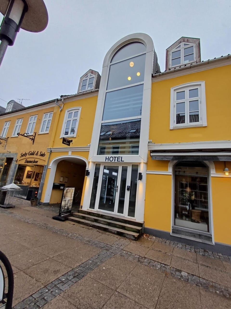 Blue Double Room 6 on pedestrian street Saeby Hotel in Denmark