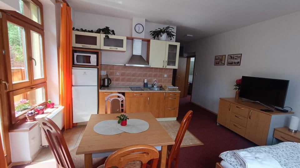 Kitchen or kitchenette, Seating area, minibar, stove