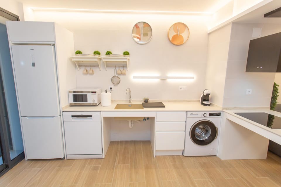 Kitchen or kitchenette, dishwasher, minibar, stove, toaster, washing machine