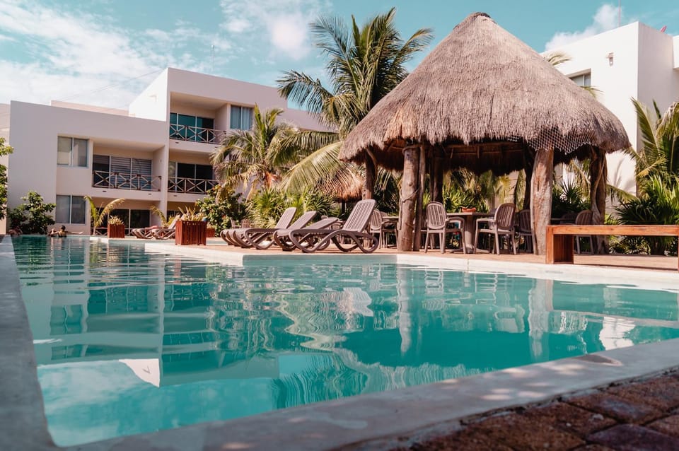 Property building, Pool view, Swimming pool, sunbed