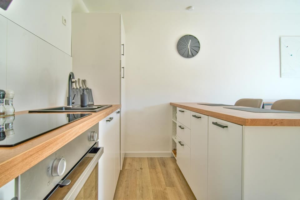 Kitchen or kitchenette, stove