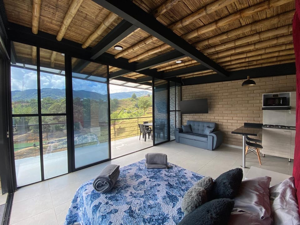 Bed, Natural landscape, View (from property/room), Living room, Photo of the whole room, Seating area, Dining area, Bedroom