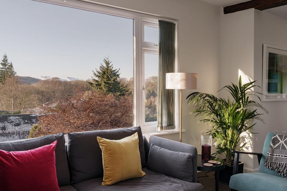 Natural landscape, Living room, Seating area, Mountain view