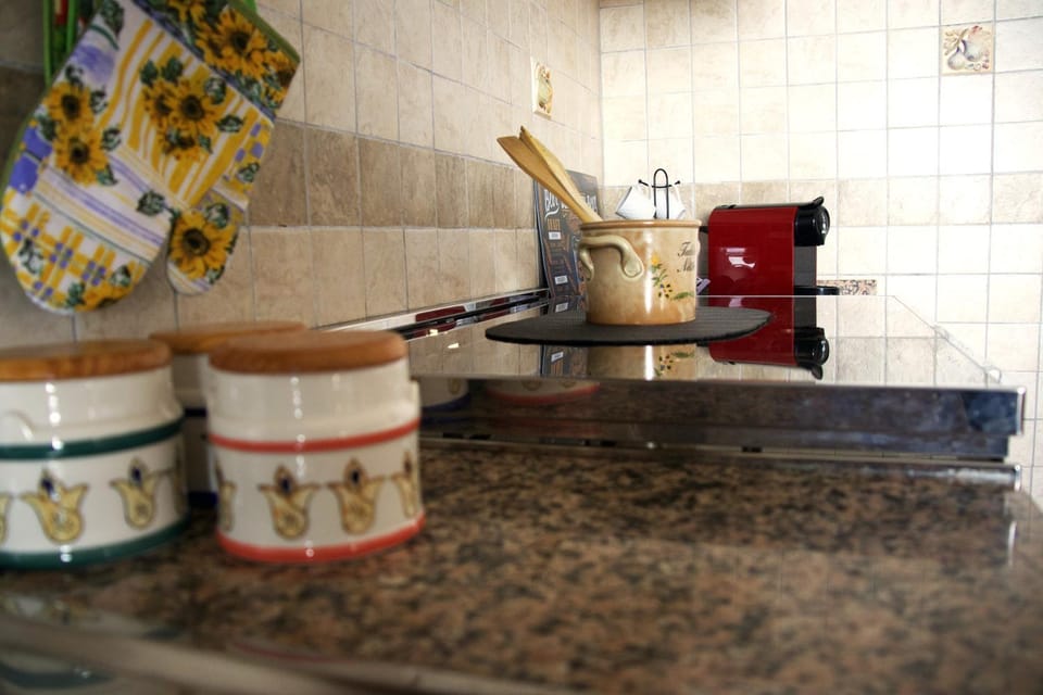 Kitchen or kitchenette, stove
