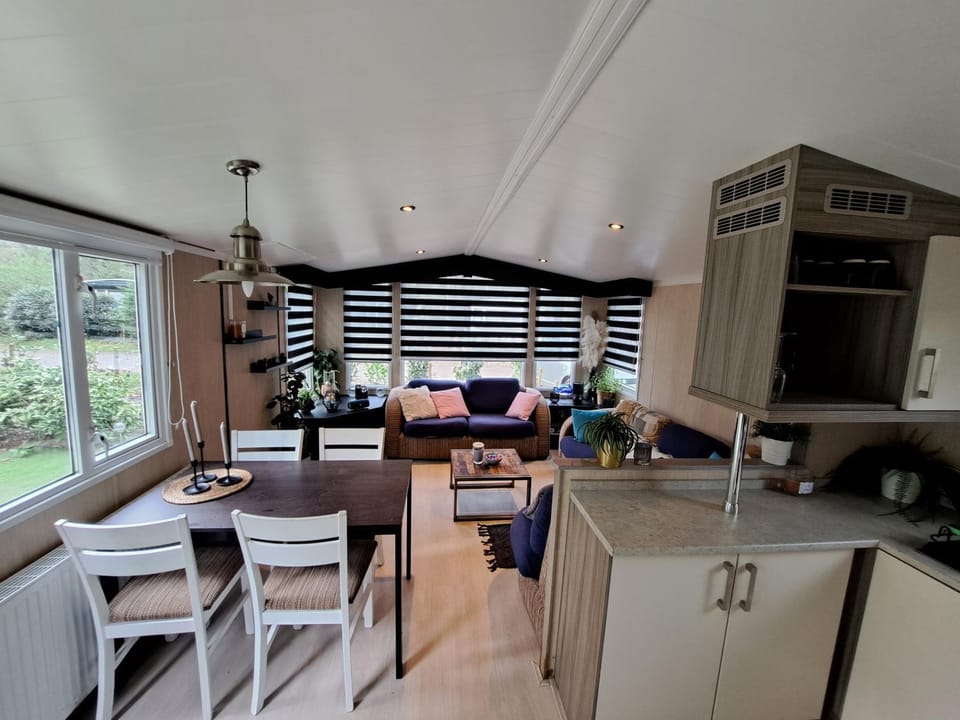 Kitchen or kitchenette, Living room, Seating area, Dining area