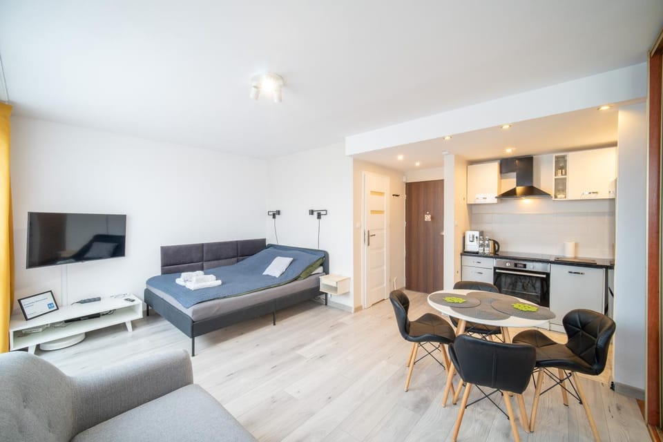Communal lounge/ TV room, Bed, TV and multimedia, Kitchen or kitchenette, Living room, Photo of the whole room, Seating area, Dining area, Bedroom