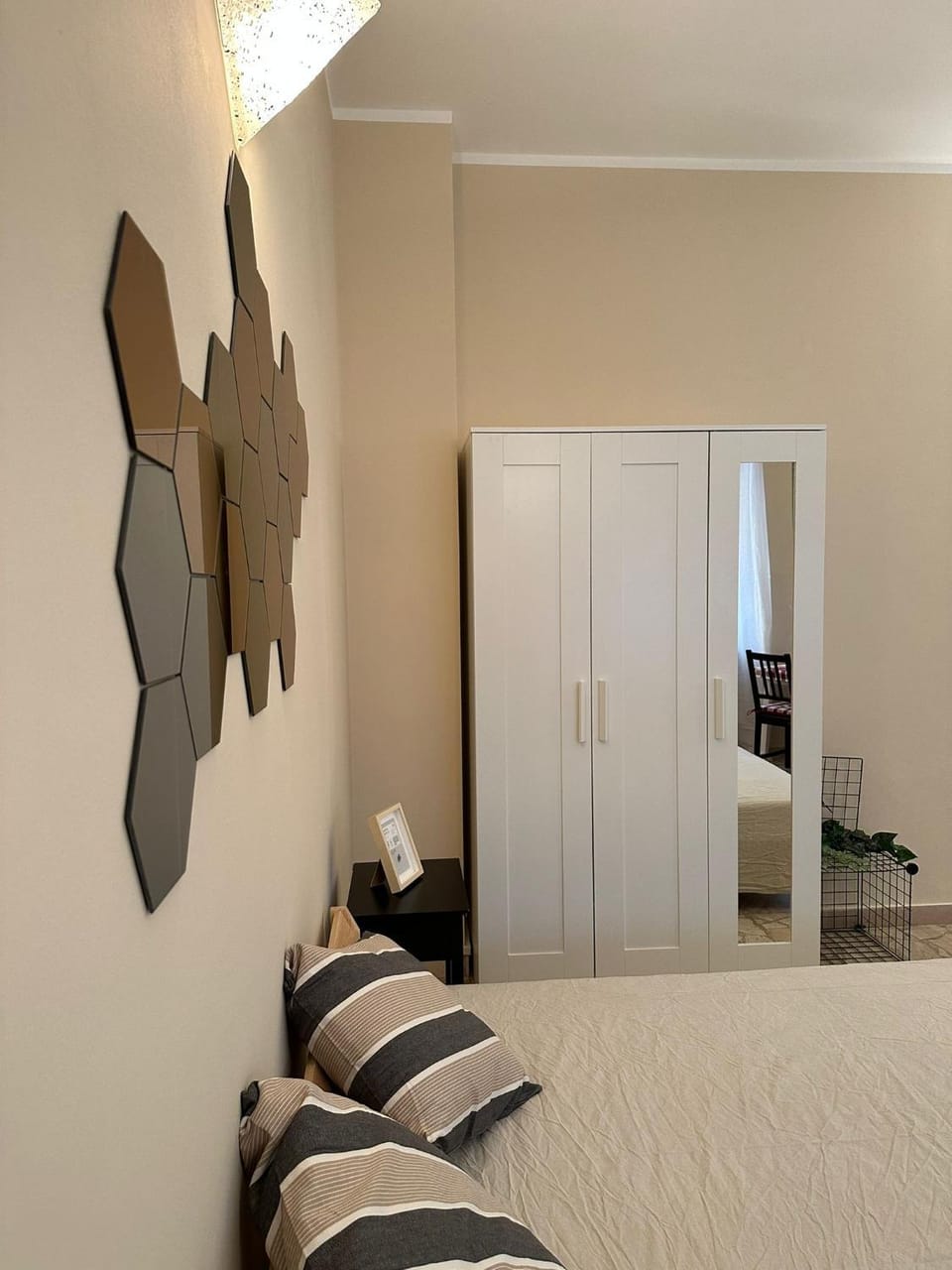 Bed, wardrobe